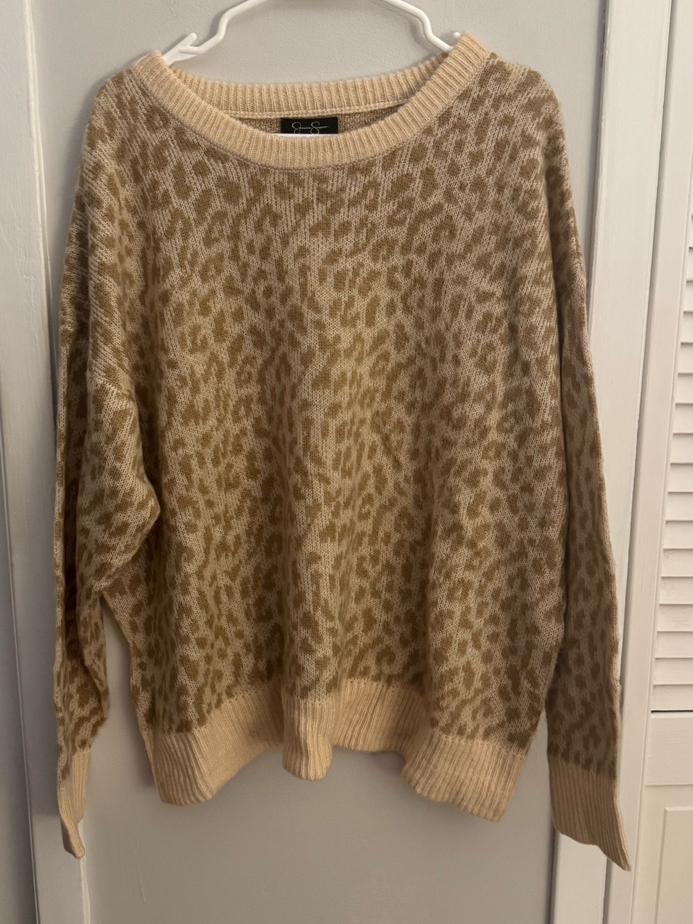 Jessica Simpson 2X Leopard Print Sweater Beige Tan Plus Size Animal Print